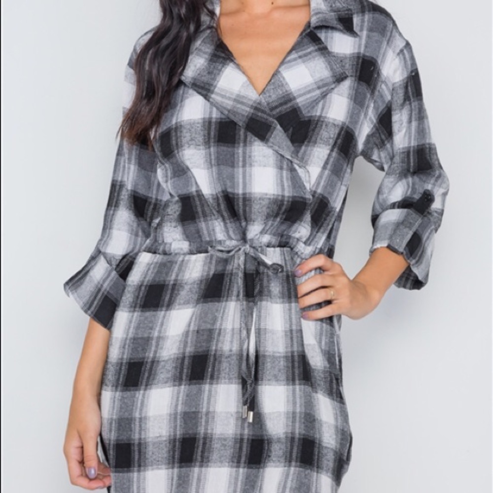 Black and White Plaid Mini Dress Sizes Small, Medium, and Large - Picture 2 of 3